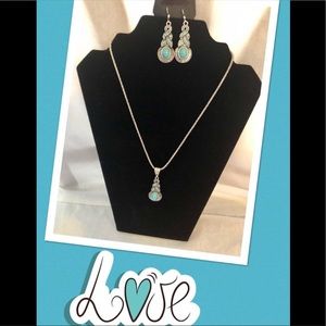 Silver and turquoise necklace and earring set